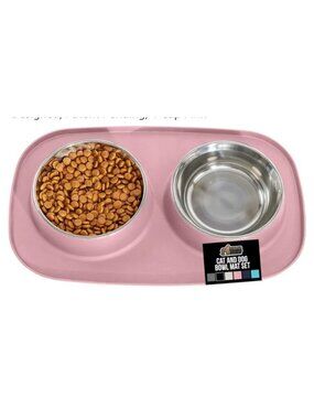 Gorilla Grip Dog Cat Feeding Mat Bowl Set BPA-Free Silicone Base Stainless Steel